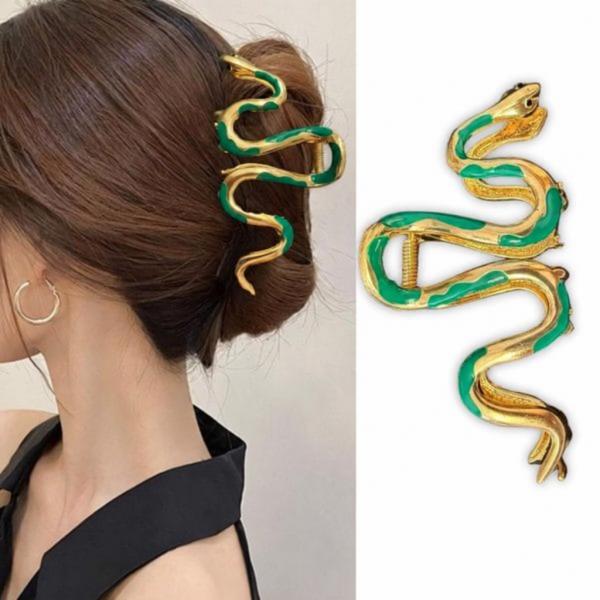 Gold Green Snake Hair Clip