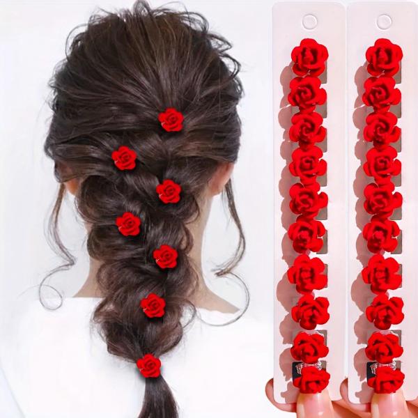 Red Flower Hair Clips