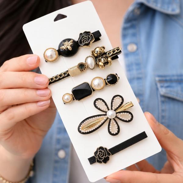 Black Pearl Hair Clip Set