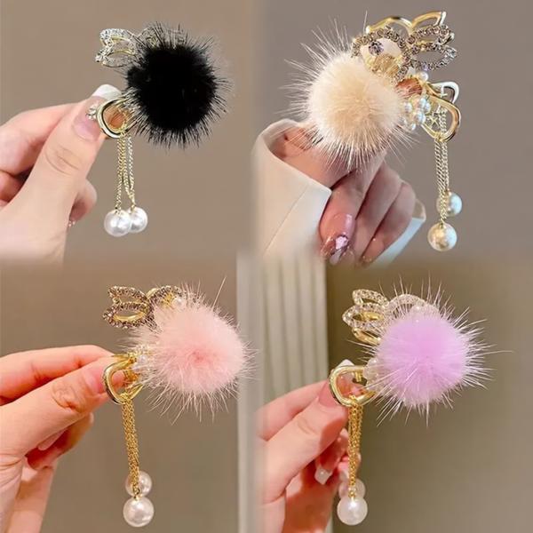 Faux Fur Pearl Back Clip
