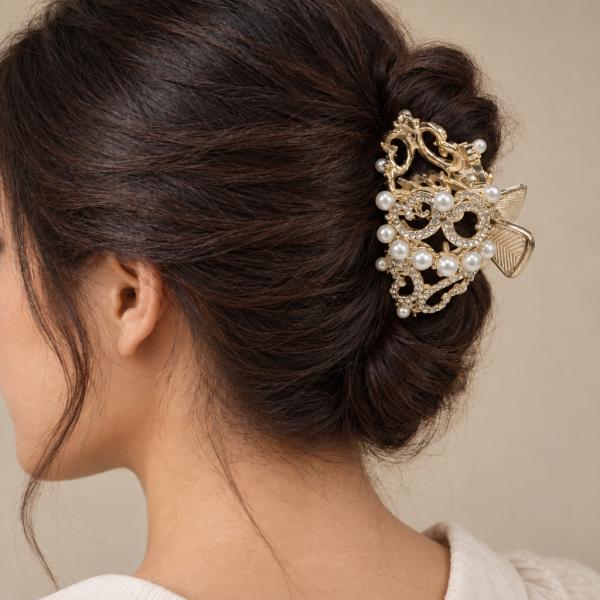 Gold Pearl Claw Clip